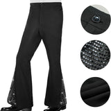 XXL size Men's 70s Disco Costume Set - Silvery Plaid shirt with Black Bell Bottom Pants & Accessories, Retro Polyester Dance Outfit for Parties and Halloween