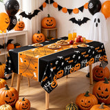 3-Pack Orange Halloween Tablecloth Waterproof PEVA - 274x137cm  Party Table Cover with Pumpkin Ghost Print, Oil Resistant Decor for Kids Dinner and Home Decoration