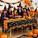 3-Pack Orange Halloween Tablecloth Waterproof PEVA - 274x137cm  Party Table Cover with Pumpkin Ghost Print, Oil Resistant Decor for Kids Dinner and Home Decoration