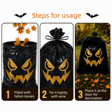 3-pairs Orange Halloween Leaf Bags - 24x30 Inch  Leaf Sacks for Outdoor Fall Decorations, Party Favors, and Trick or Treat - Heavy Duty PE Plastic with Twist Ties