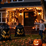 3-pairs Orange Halloween Leaf Bags - 24x30 Inch  Leaf Sacks for Outdoor Fall Decorations, Party Favors, and Trick or Treat - Heavy Duty PE Plastic with Twist Ties