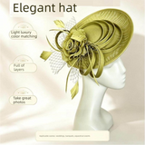Red Saucer Fascinator Hat with Handcrafted Mesh Rose - Lightweight Wedding & Horse Race Day Headpiece with Feathers
