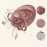 Red Saucer Fascinator Hat with Handcrafted Mesh Rose - Lightweight Wedding & Horse Race Day Headpiece with Feathers