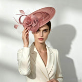 Red Saucer Fascinator Hat with Handcrafted Mesh Rose - Lightweight Wedding & Horse Race Day Headpiece with Feathers