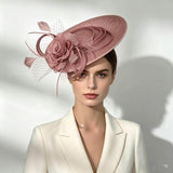 Red Saucer Fascinator Hat with Handcrafted Mesh Rose - Lightweight Wedding & Horse Race Day Headpiece with Feathers
