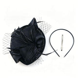 Yellow Elegant Sinamay Fascinator Hat with Feathers & Veil - 3-in-1 Wedding, Derby & Formal Event Headpiece with Headband & Clip - Lightweight Mesh Saucer Hat