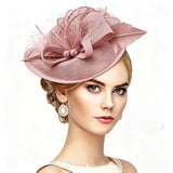 Pink Elegant Sinamay Fascinator Hat with Feathers & Veil - 3-in-1 Wedding, Derby & Formal Event Headpiece with Headband & Clip - Lightweight Mesh Saucer Hat