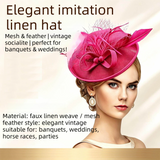 Pink Elegant Sinamay Fascinator Hat with Feathers & Veil - 3-in-1 Wedding, Derby & Formal Event Headpiece with Headband & Clip - Lightweight Mesh Saucer Hat