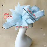Blue Oversized Sinamay Statement Fascinator - Large Leaf & Rhinestone Trim Derby Hat for Weddings & Race Day