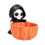 Grim Reaper Halloween Candy Bowl - 3D Printed Pumpkin Storage Container with Skull Figure - Spooky Trick or Treat Holder, Succulent Planter & Key Organizer, 17cm Party Decor, Unique Gift Idea
