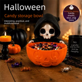 Grim Reaper Halloween Candy Bowl - 3D Printed Pumpkin Storage Container with Skull Figure - Spooky Trick or Treat Holder, Succulent Planter & Key Organizer, 17cm Party Decor, Unique Gift Idea