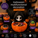 Grim Reaper Halloween Candy Bowl - 3D Printed Pumpkin Storage Container with Skull Figure - Spooky Trick or Treat Holder, Succulent Planter & Key Organizer, 17cm Party Decor, Unique Gift Idea