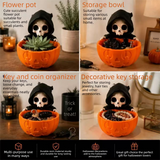 Grim Reaper Halloween Candy Bowl - 3D Printed Pumpkin Storage Container with Skull Figure - Spooky Trick or Treat Holder, Succulent Planter & Key Organizer, 17cm Party Decor, Unique Gift Idea