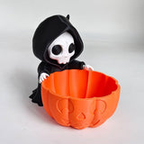 Grim Reaper Halloween Candy Bowl - 3D Printed Pumpkin Storage Container with Skull Figure - Spooky Trick or Treat Holder, Succulent Planter & Key Organizer, 17cm Party Decor, Unique Gift Idea