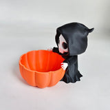 Grim Reaper Halloween Candy Bowl - 3D Printed Pumpkin Storage Container with Skull Figure - Spooky Trick or Treat Holder, Succulent Planter & Key Organizer, 17cm Party Decor, Unique Gift Idea