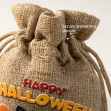 6 Pack Halloween Burlap Drawstring Bags - Assorted Printed Treat and Gift Pouches for Candy, Party Favours, Halloween Events and Seasonal Storage