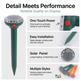 Green Solar Snake and Rodent Repeller 2 Pack - 25cm Solar Powered Ground Stakes with Sonic Vibration, IPX4 Rain Resistance for Gardens, Lawns and Outdoor Areas