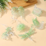 6 Piece Christmas Tree Ornament Set - Transparent Green Glitter Hanging Decorations with Tree, House, Dragonfly, Dove, Unicorn and Angel Wings for Festive Decor