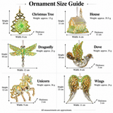 6 Piece Christmas Tree Ornament Set - Transparent Green Glitter Hanging Decorations with Tree, House, Dragonfly, Dove, Unicorn and Angel Wings for Festive Decor