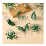 6 Piece Christmas Tree Ornament Set - Transparent Green Glitter Hanging Decorations with Reindeer, Snowflake, Butterfly, Owl, Tree and High Heel for Festive Decor