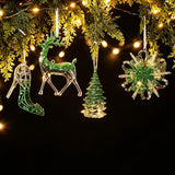 6 Piece Christmas Tree Ornament Set - Transparent Green Glitter Hanging Decorations with Reindeer, Snowflake, Butterfly, Owl, Tree and High Heel for Festive Decor