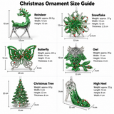 6 Piece Christmas Tree Ornament Set - Transparent Green Glitter Hanging Decorations with Reindeer, Snowflake, Butterfly, Owl, Tree and High Heel for Festive Decor