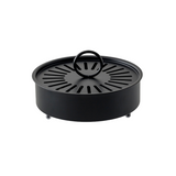 Black Metal Mosquito Coil Holder with Lid - 15 cm Round Iron Coil Burner with Ash Catcher, Ventilated Cover, Ring Handle and Raised Feet for Patio, Garden and Camping
