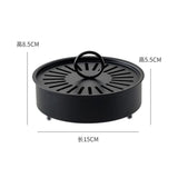 Black Metal Mosquito Coil Holder with Lid - 15 cm Round Iron Coil Burner with Ash Catcher, Ventilated Cover, Ring Handle and Raised Feet for Patio, Garden and Camping