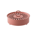 Pink Metal Mosquito Coil Holder with Lid - 15 cm Round Iron Coil Burner with Ash Catcher, Ventilated Cover, Ring Handle and Raised Feet for Patio, Garden and Camping