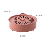 Pink Metal Mosquito Coil Holder with Lid - 15 cm Round Iron Coil Burner with Ash Catcher, Ventilated Cover, Ring Handle and Raised Feet for Patio, Garden and Camping