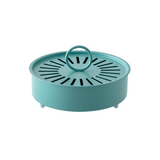 Blue Metal Mosquito Coil Holder with Lid - 15 cm Round Iron Coil Burner with Ash Catcher, Ventilated Cover, Ring Handle and Raised Feet for Patio, Garden and Camping