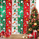 2 Pack Christmas Foil Fringe Curtains - Festive Tinsel Backdrop with Santa, Snowman and Christmas Tree Prints, Adhesive Strip for Party Doorway and Photo Booth Decor
