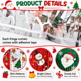 2 Pack Christmas Foil Fringe Curtains - Festive Tinsel Backdrop with Santa, Snowman and Christmas Tree Prints, Adhesive Strip for Party Doorway and Photo Booth Decor
