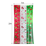 2 Pack Christmas Foil Fringe Curtains - Festive Tinsel Backdrop with Santa, Snowman and Christmas Tree Prints, Adhesive Strip for Party Doorway and Photo Booth Decor
