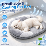Breathable Cooling Pet Bed - 60 x 40 cm Washable Cat and Dog Summer Sleeping Mat with Removable Bolster, Cooling Fabric Surface and Non-Slip Base