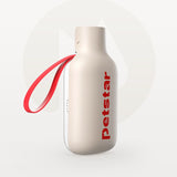 Beige Portable Dog Water Bottle 550ml - Foldable Travel Pet Drinking Bottle with Wide Trough, Leak Resistant Plug and Carry Strap for Walking, Hiking and Outdoor Trips