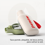 Beige Portable Dog Water Bottle 550ml - Foldable Travel Pet Drinking Bottle with Wide Trough, Leak Resistant Plug and Carry Strap for Walking, Hiking and Outdoor Trips