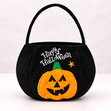 Green Halloween Black Cat Trick or Treat Bag -  Plush Pumpkin Candy Tote with Cartoon Cat Design, Reusable Soft Fabric Handheld Gift Bag for Kids Halloween Parties and Decorations