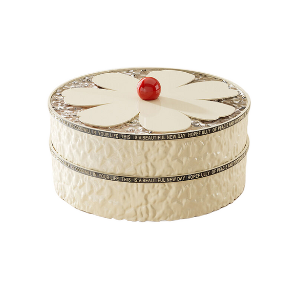NNEDSZ Flower shaped grid with lid dried fruit box, two-layer cream white
