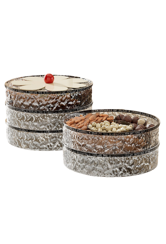 NNEDSZ Flower shaped grid with lid dried fruit box, two-layer transparent grey