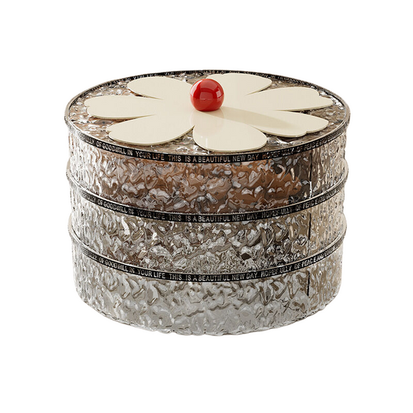NNEDSZ Flower shaped grid with lid dried fruit box, three-layer transparent gray