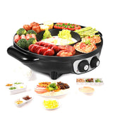 NNEDSZ Electric 2 In 1 Non-Stick BBQ Plate Hot Pot Pan For Party Shabu Grill Barbecue 42cm