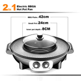 NNEDSZ Electric 2 In 1 Non-Stick BBQ Plate Hot Pot Pan For Party Shabu Grill Barbecue 42cm