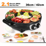 NNEDSZ Electric 2 In 1 Non-Stick BBQ Plate Hot Pot Pan For Party Shabu Grill Barbecue 42cm