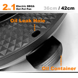 NNEDSZ Electric 2 In 1 Non-Stick BBQ Plate Hot Pot Pan For Party Shabu Grill Barbecue 42cm