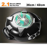 NNEDSZ Electric 2 In 1 Non-Stick BBQ Plate Hot Pot Pan For Party Shabu Grill Barbecue 42cm