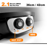 NNEDSZ Electric 2 In 1 Non-Stick BBQ Plate Hot Pot Pan For Party Shabu Grill Barbecue 42cm