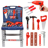 NNEDSZ Tool Box Work Bench With Battery Operated Drill Set kids Pretend Play Toy 55pcs