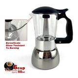 NNEDSZ Borosilicate Glass Stainless Steel Moka Pot Coffee Maker Italian Espresso 6Cups