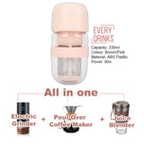 NNEDSZ Pink All in1 Anywhere Portable Drip Pour Over Coffee Maker + Electric Grinder + Juice Blender Anywhere Freshly Ground Coffee